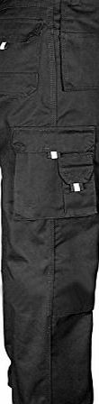 ORIGINMENSWEAR [Black, 34W, 32L] MENS WORK TUFF DUTY TROUSER WORK-WEAR MULTI-POCKET TOUGH STITCHED